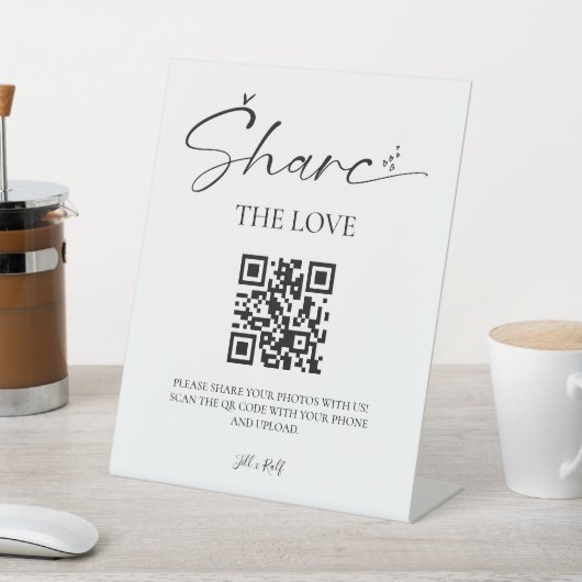 Elegantes Script Hochzeitsskript-Foto - QR-Code Sockelschild (In SItu)