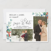 Elegantes Script Holly Winter Berries 2 Foto Save The Date (Vorderseite)