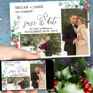 Elegantes Script Holly Winter Berries 2 Foto Save The Date