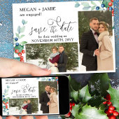 Elegantes Script Holly Winter Berries 2 Foto Save The Date