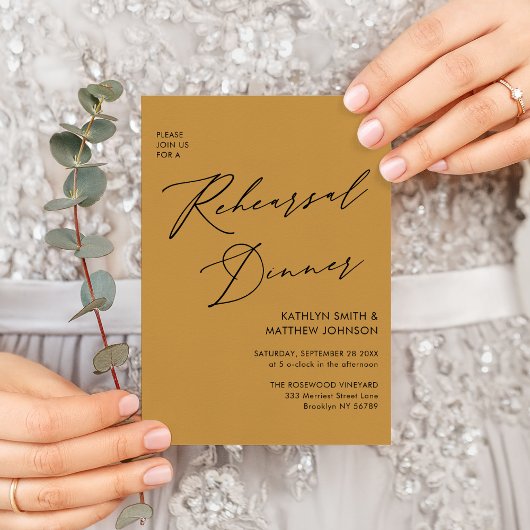 Elegantes Script Honey Gold Probe Dinner QR Einladung