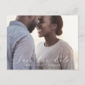 Elegantes Script Horizontal Dark Foto Save the Dat Einladungspostkarte (Vorderseite)