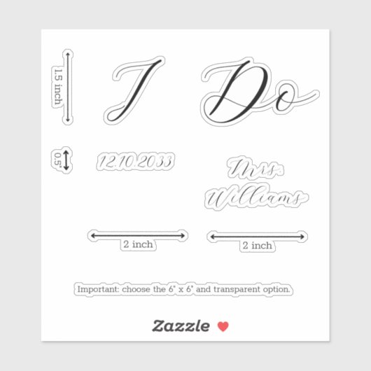 Elegantes Script I Do Bride Wedding Shoe Vinyl Dec Aufkleber (Blatt)
