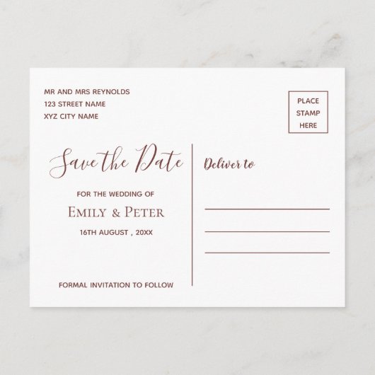 Elegantes Script Imitats Rose Gold Wedding Foto Ankündigungspostkarte (Rückseite)