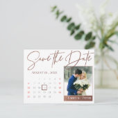 Elegantes Script Imitats Rose Gold Wedding Foto Ankündigungspostkarte (Stehend Vorderseite)