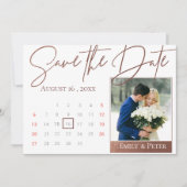 Elegantes Script Imitats Rose Gold Wedding Foto Save The Date (Vorderseite)