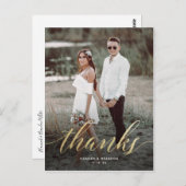 Elegantes Script in Gold Wedding Danke Post Card Postkarte (Vorne/Hinten)