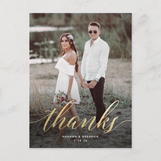 Elegantes Script in Gold Wedding Danke Post Card Postkarte (Vorderseite)