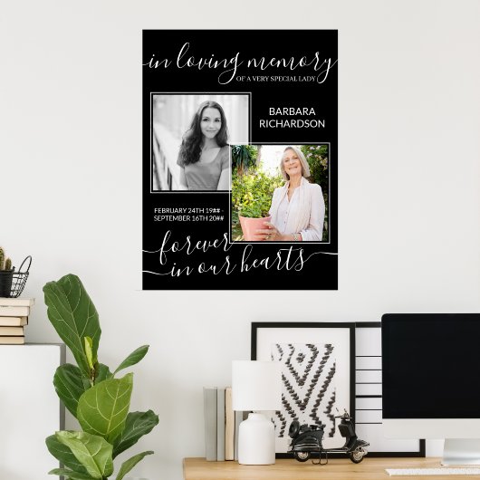 Elegantes Script in Love Memory 2 Foto Beerdigung Poster (Heimbüro)