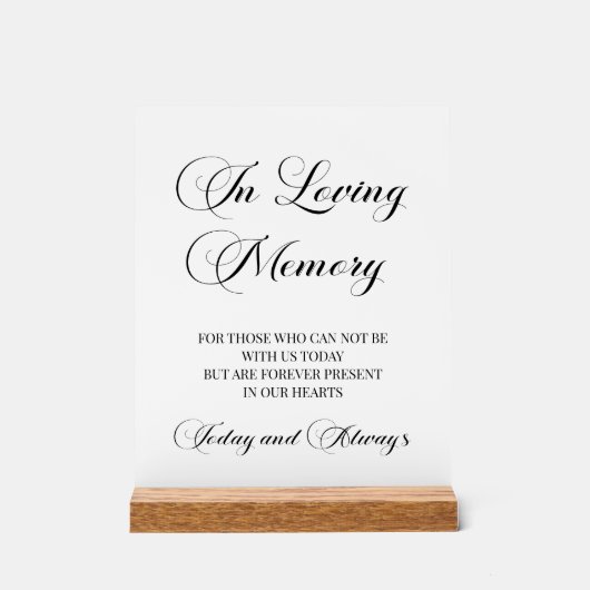 Elegantes Script 'In Love Memory' Memorial-Zeichen Acrylschild (Vorderseite)