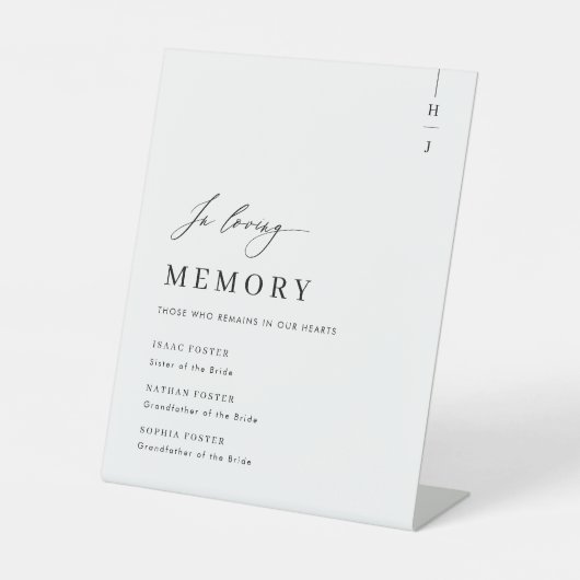 Elegantes Script in Love Memory Wedding Sign Sockelschild (Vorderseite)