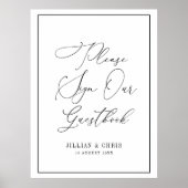 elegantes Script in Schwarz-Weiß-Gästebuch Poster (Vorne)