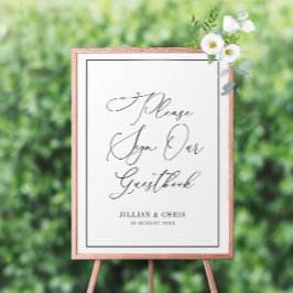 elegantes Script in Schwarz-Weiß-Gästebuch Poster