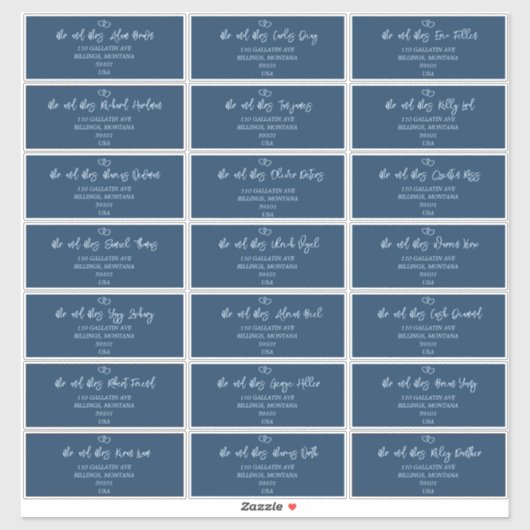 Elegantes Script Indigo Wedding Guest Address Labe Aufkleber (Blatt)