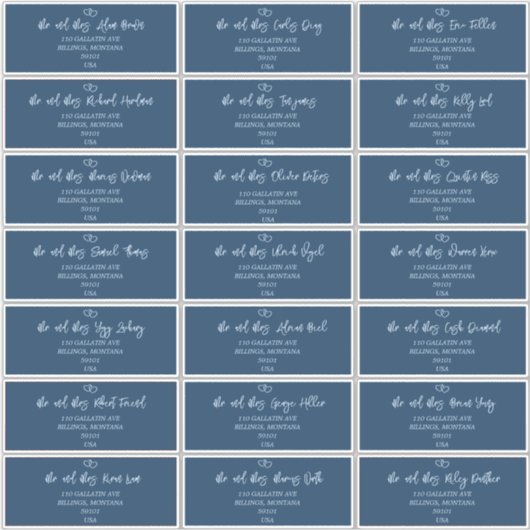 Elegantes Script Indigo Wedding Guest Address Labe Aufkleber (Vorderseite)