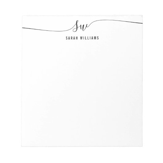Elegantes Script Initial Monogram Notizblock (Vorderseite)
