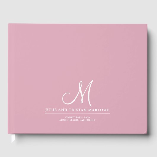 Elegantes Script Initial Wedding Monogram Pink Gästebuch (Vorderseite)