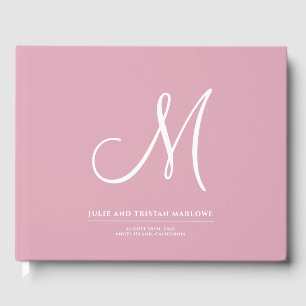 Elegantes Script Initial Wedding Monogram Pink Gästebuch