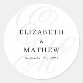 Elegantes Script Ivory White Monogram Wedding Runder Aufkleber (Vorderseite)