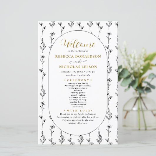 Elegantes Script-Kalligrafie-Hochzeitsprogramm (Stehend Vorderseite)
