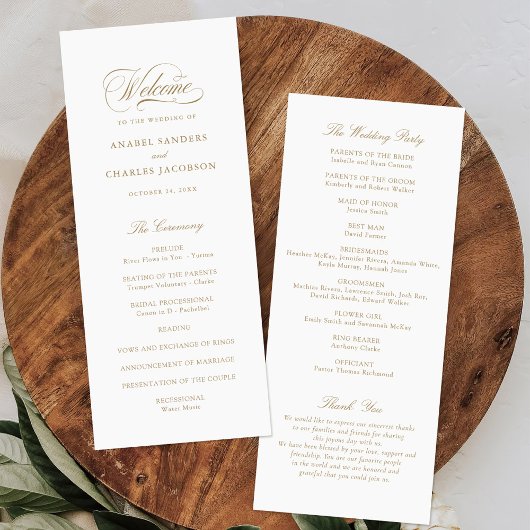 Elegantes Script-Kalligrafie-Hochzeitsprogramm Programm