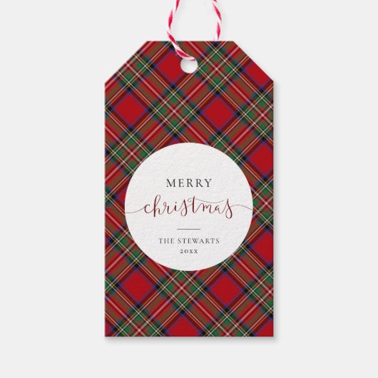 Elegantes Script Kariert Stewart Tartan Geschenkanhänger (Vorderseite)