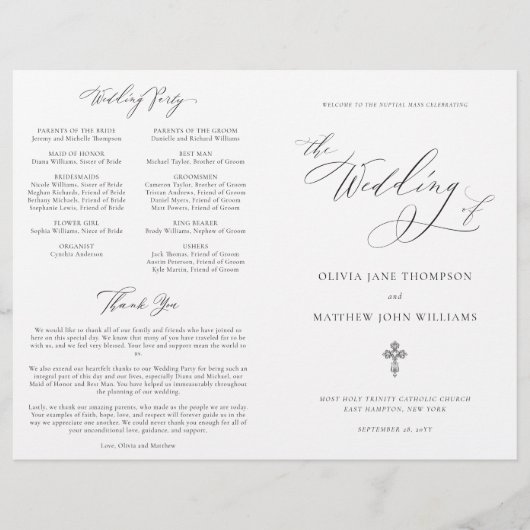 Elegantes Script katholisches Hochzeitsprogramm Vo (Vorderseite)