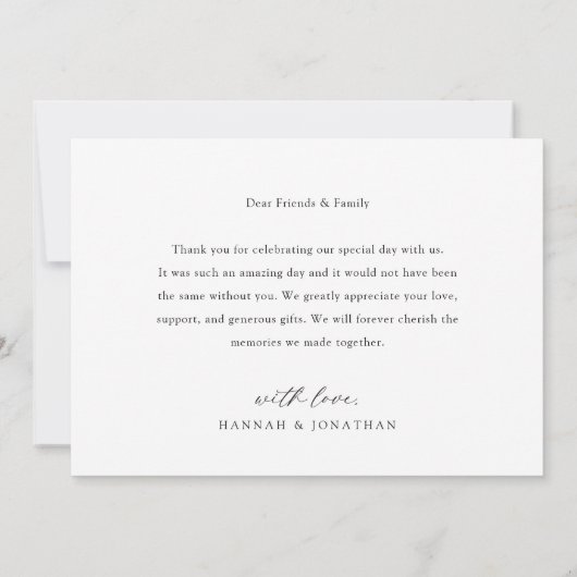 Elegantes Script Landscape Wedding Foto Dankeskarte (Rückseite)