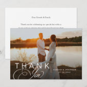 Elegantes Script Landscape Wedding Foto Dankeskarte (Vorne/Hinten)