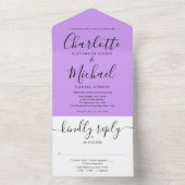 Elegantes Script Lavender Lilac Minimalistisch Wed All In One Einladung (Innen Boden)