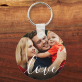 Elegantes Script-Liebe-Foto Schlüsselanhänger (Vorderseite)