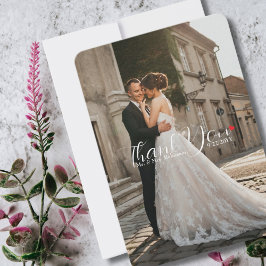 Elegantes Script Liebe Heart Wedding Foto Dankeskarte