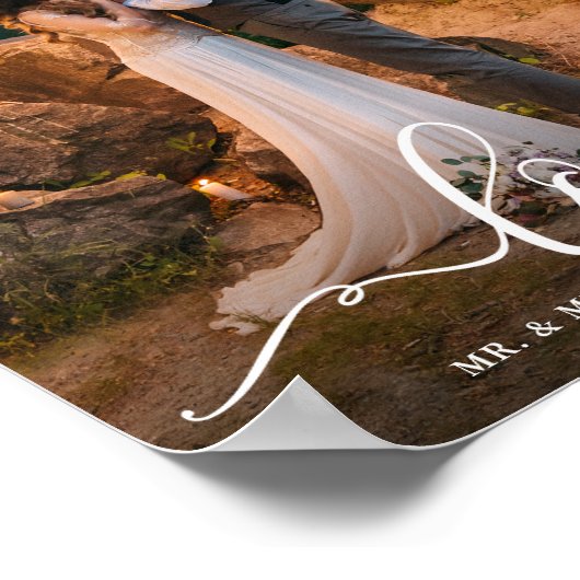 Elegantes Script-Liebe Wedding Bride Groom Foto Poster (Ecke)