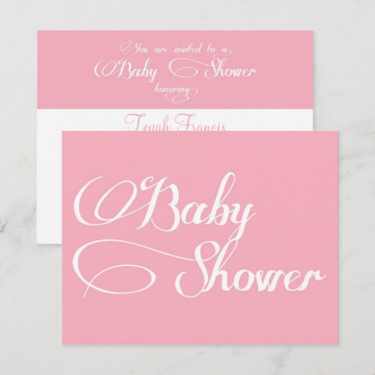 Elegantes Script Light Pink Baby Dusche Einladung (Vorne/Hinten)