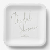 Elegantes Script Light Sage Name Brautparty Pappteller (Vorderseite)