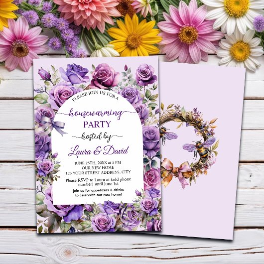 Elegantes Script Lila Rose Housewarming Party Einladung
