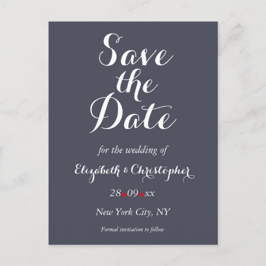 Elegantes Script Lila Wedding Save the Date Postkarte (Vorderseite)