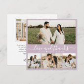 Elegantes Script Lilac 4 Foto Collage Wedding Dankeskarte (Vorne/Hinten)