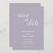 Elegantes Script Lilac Wedding Speichern Sie die D (Vorne/Hinten)