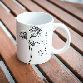 Elegantes Script Marigold Oktober Geburtsname Blum Kaffeetasse