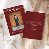 Elegantes Script Maroon Abschluss Foto Vielen Dank Mitteilungskarte