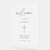 Elegantes Script Mattierte Taufe Willkommen Acrylschild (Winkel)