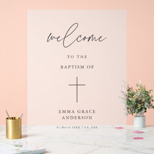 Elegantes Script Mattierte Taufe Willkommen Acrylschild (Hochzeit)