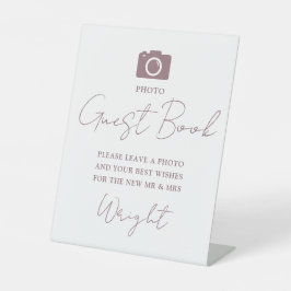 Elegantes Script Mauve Foto Gästebuch Hochzeit Sockelschild