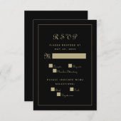Elegantes Script Meal Wedding Enclosure Black Gold RSVP Karte (Vorne/Hinten)