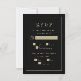 Elegantes Script Meal Wedding Enclosure Black Gold RSVP Karte