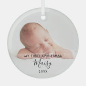 Elegantes Script Mein erstes Weihnachtsbaby-Foto Ornament Aus Glas (Vorderseite)