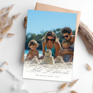 Elegantes Script Mele Kalikimaka Family Beach Foto Feiertagskarte