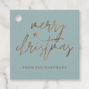 Elegantes Script Merry Christmas Gold Star Lite Aq Geschenkanhänger