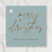 Elegantes Script Merry Christmas Gold Star Lite Aq Geschenkanhänger (Vorderseite)